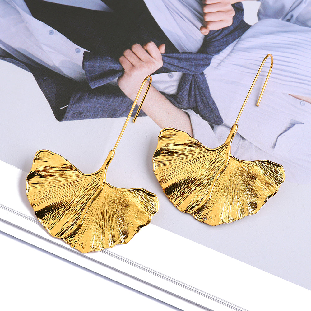 Gold ginkgo sales leaf earrings